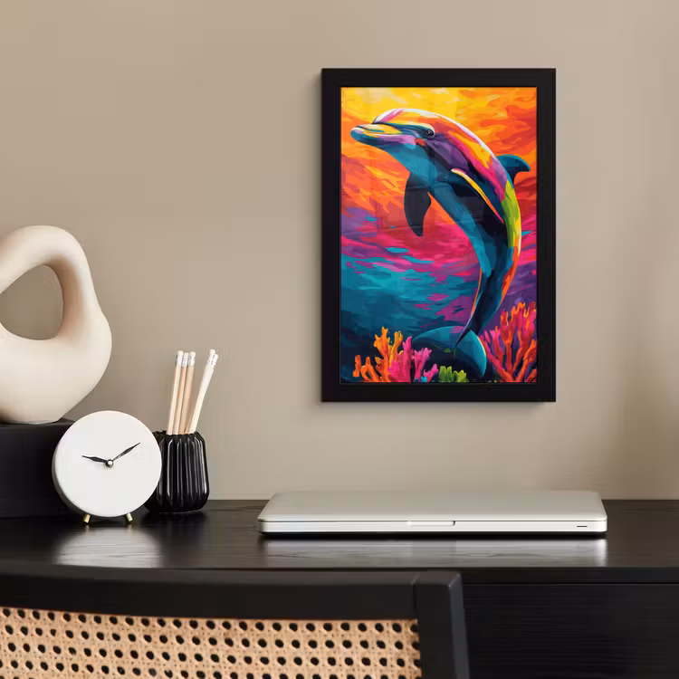 Poster met lijst - Dolfijn - Kleurrijk - Oceaan - Koraal — 3