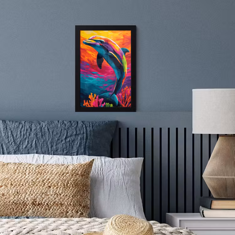 Poster met lijst - Dolfijn - Kleurrijk - Oceaan - Koraal — 4