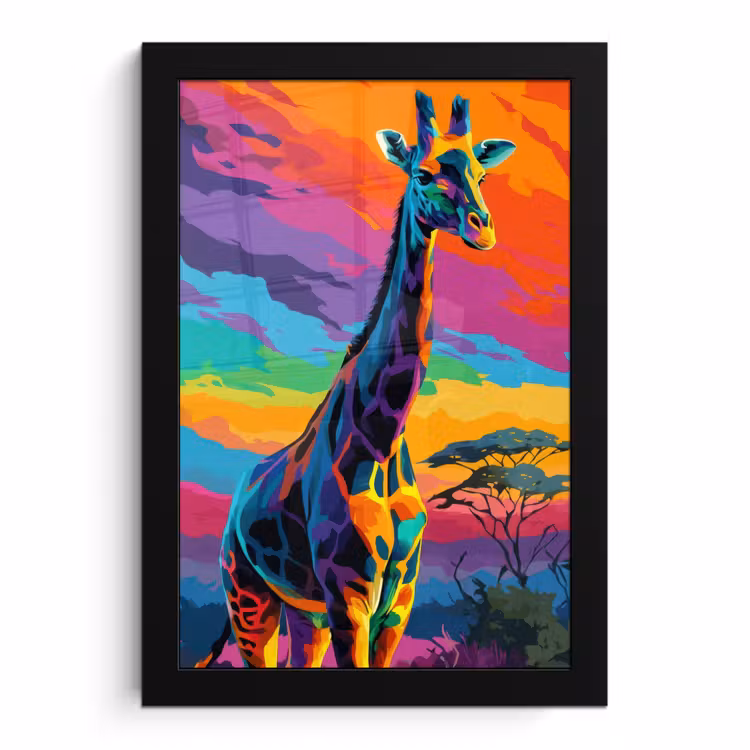 Poster met lijst - Giraffe - Savanna - Lucht - Gekleurd — 1