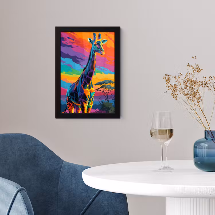 Poster met lijst - Giraffe - Savanna - Lucht - Gekleurd — 2