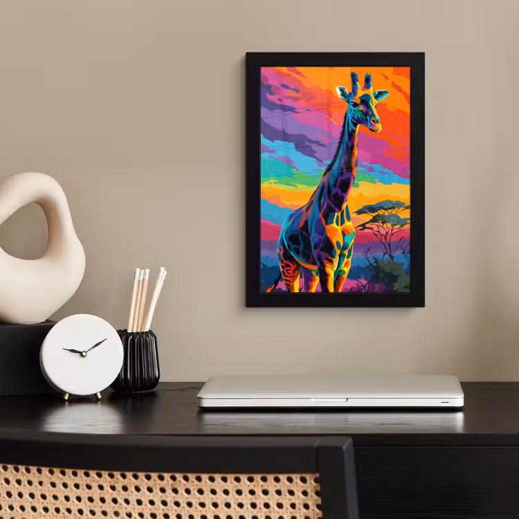 Poster met lijst - Giraffe - Savanna - Lucht - Gekleurd — 3