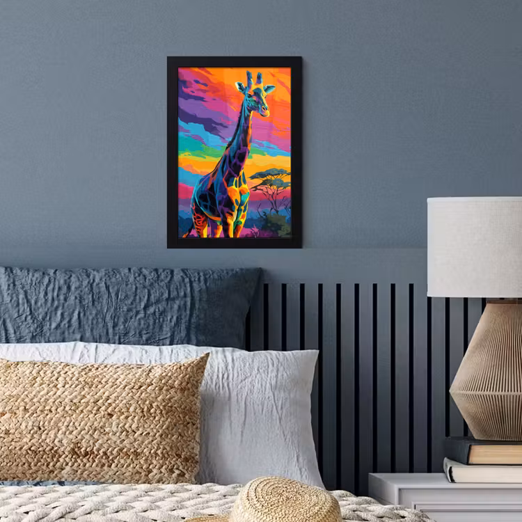 Poster met lijst - Giraffe - Savanna - Lucht - Gekleurd — 4