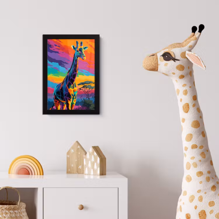 Poster met lijst - Giraffe - Savanna - Lucht - Gekleurd — 5