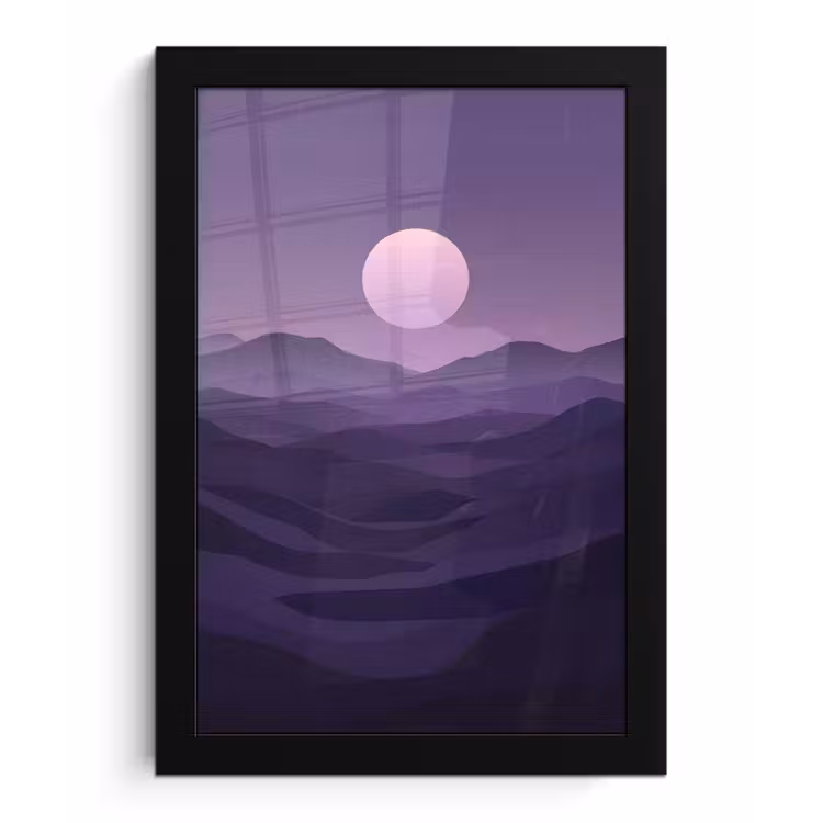 Poster met lijst - Heuvels - Paars - Mist - Zon — 1