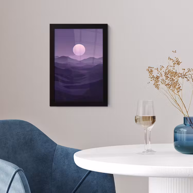 Poster met lijst - Heuvels - Paars - Mist - Zon — 2