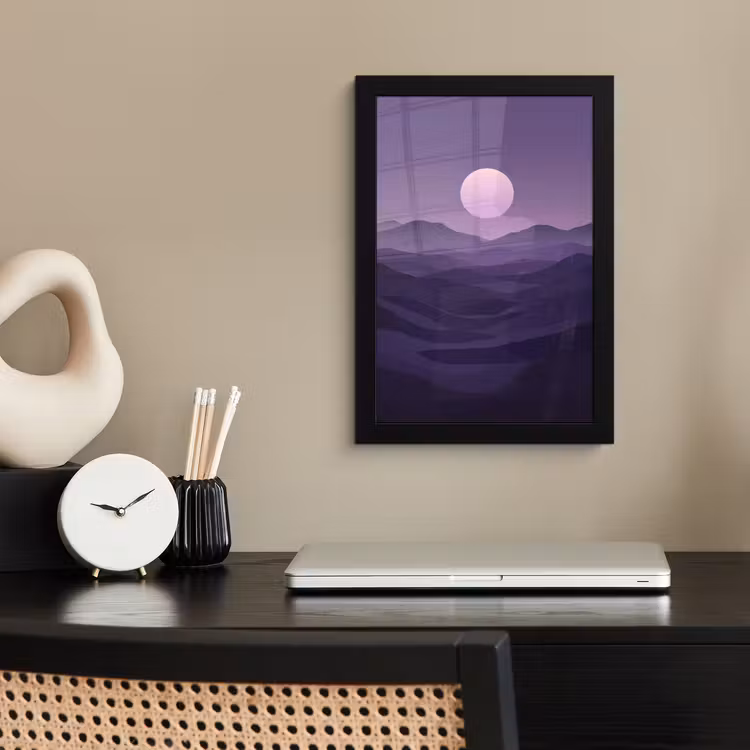 Poster met lijst - Heuvels - Paars - Mist - Zon — 3