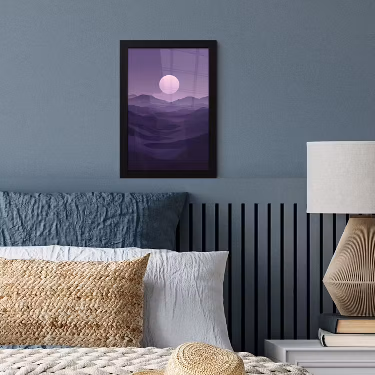 Poster met lijst - Heuvels - Paars - Mist - Zon — 4