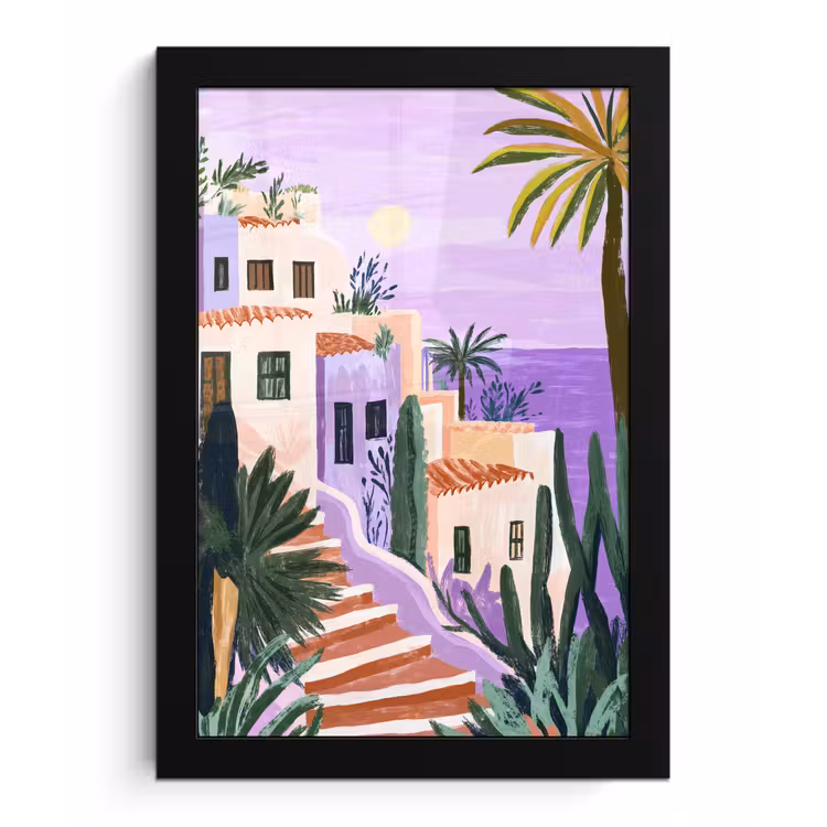 Poster met lijst - Huizen - Minimalistisch - Palmbomen - Kust — 1
