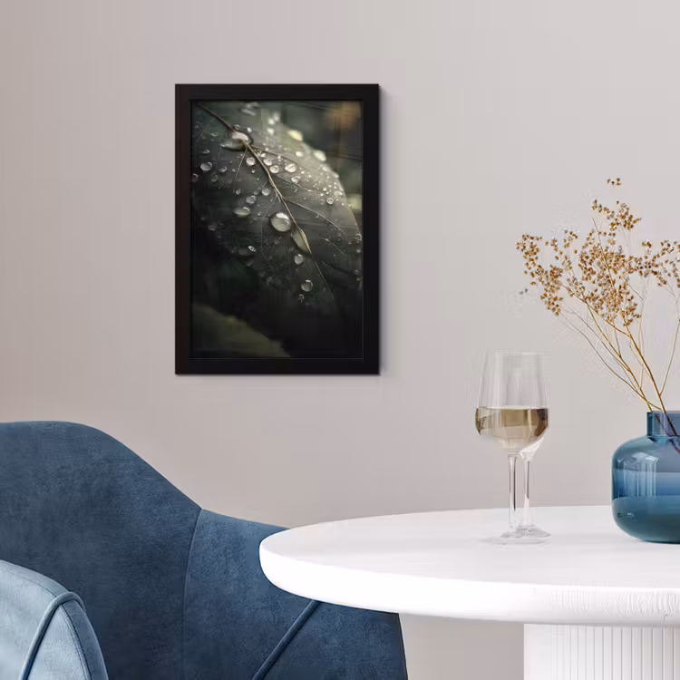 Poster met lijst - Blad - Groen - Nerven - Regendruppels — 2
