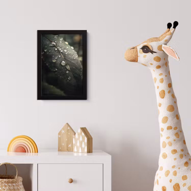 Poster met lijst - Blad - Groen - Nerven - Regendruppels — 5