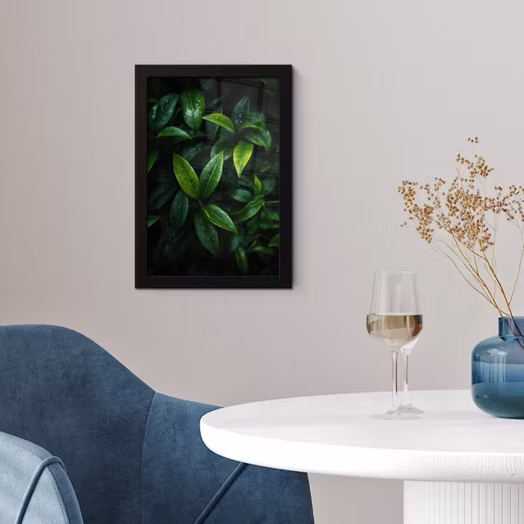 Poster met lijst - Bladeren - Regendruppels - Licht - Groen — 2