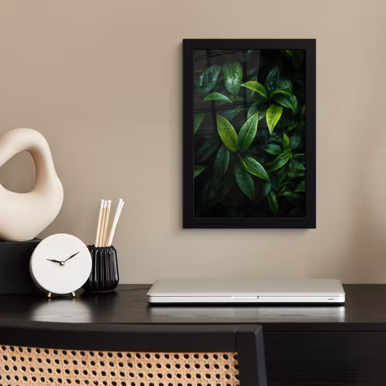Poster met lijst - Bladeren - Regendruppels - Licht - Groen — 3