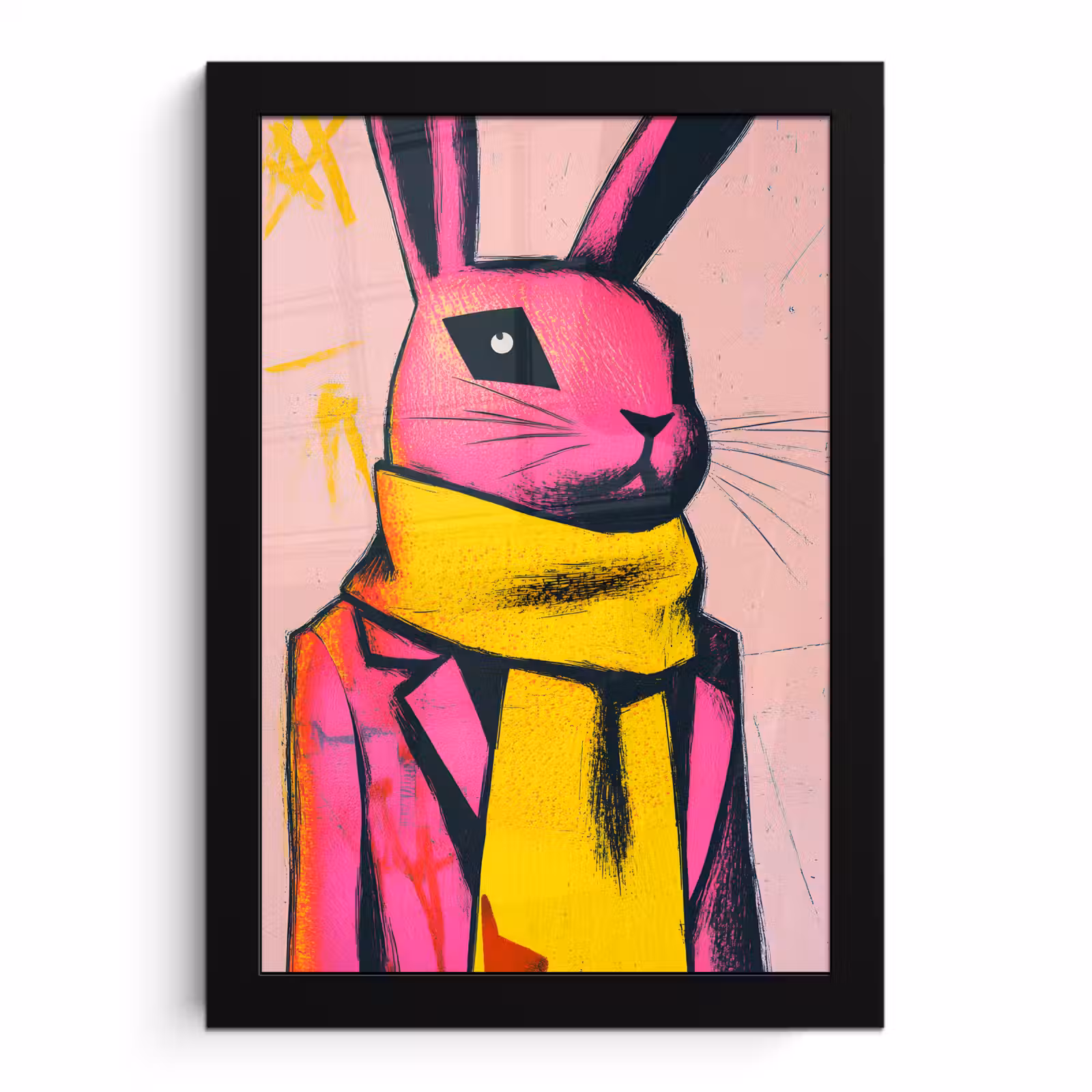 Poster met lijst - Abstract - Konijn - Sjaal - Geel — 1