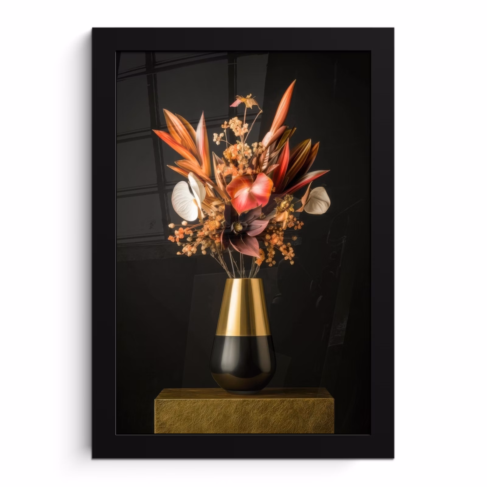 Poster met lijst - Exotisch - Boeket - Vaas - Goud — 1