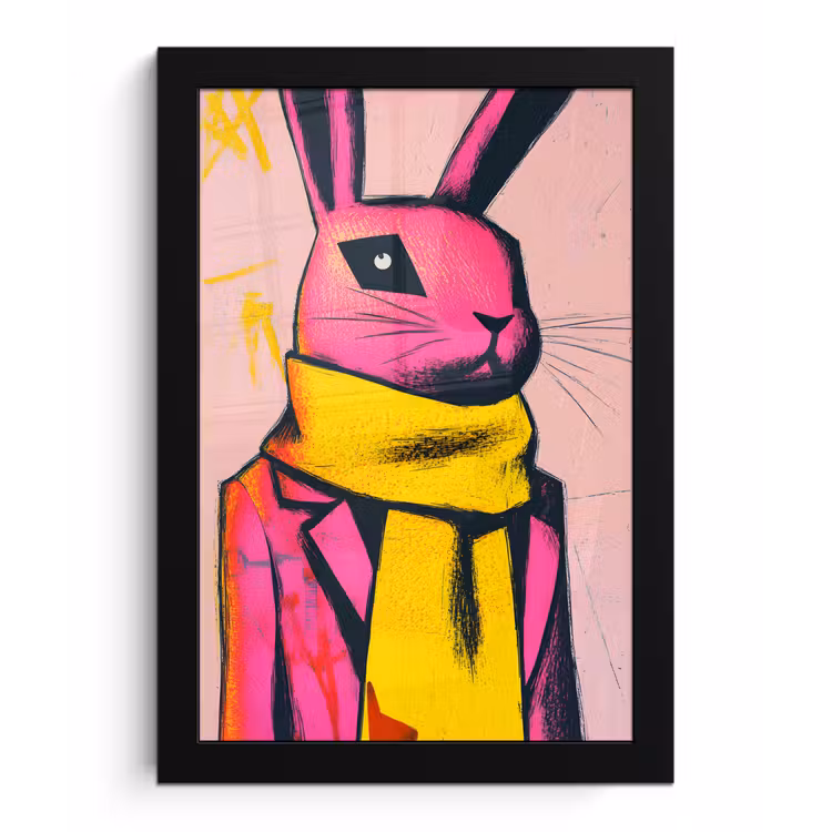 Poster met lijst - Abstract - Konijn - Sjaal - Geel — 1
