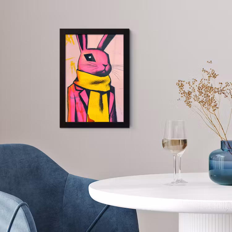 Poster met lijst - Abstract - Konijn - Sjaal - Geel — 2