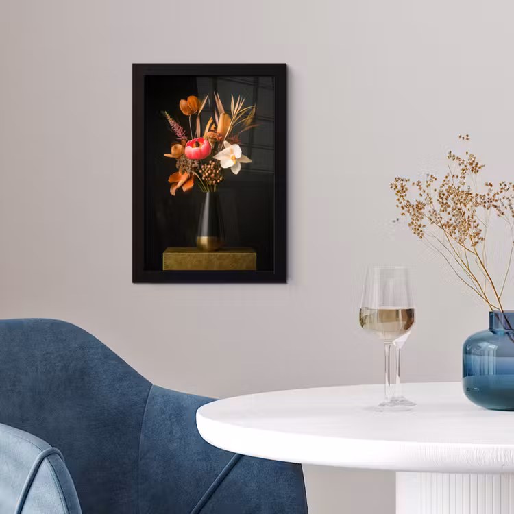Poster met lijst - Boeket - Oranje - Gouden - vaas — 2