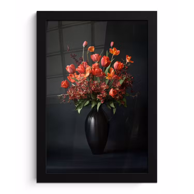 Poster met lijst - Boeket - Tulpen - Vaas - Rood — 1