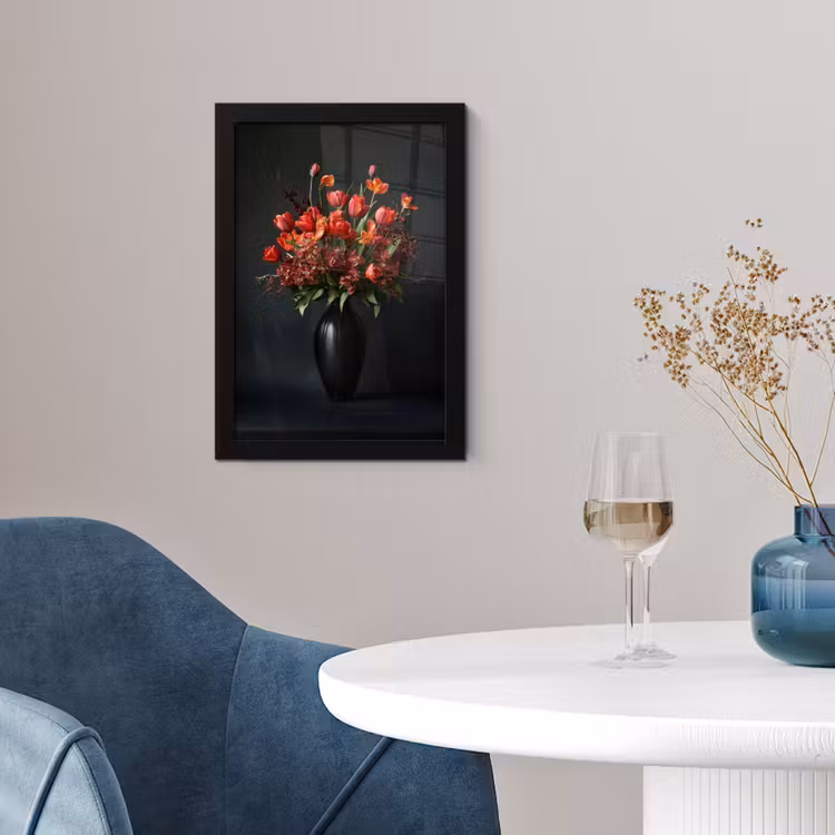 Poster met lijst - Boeket - Tulpen - Vaas - Rood — 2