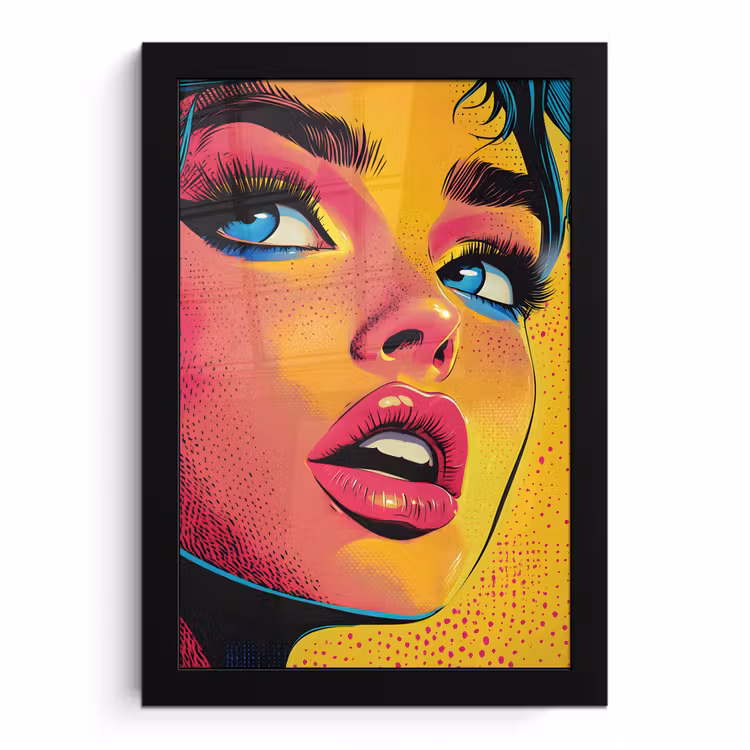 Poster met lijst - Close-up - Vrouwengezicht - Stippen - Geel — 1