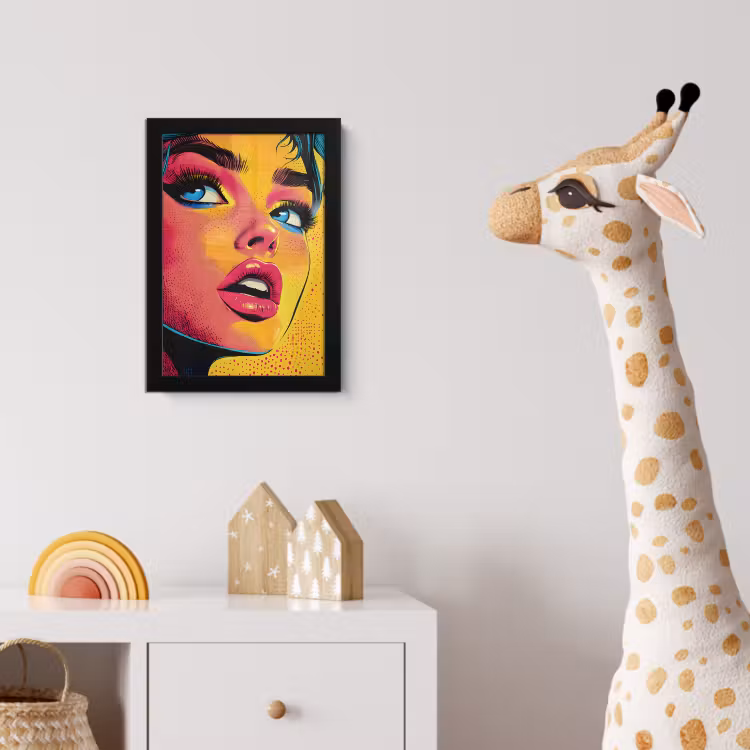 Poster met lijst - Close-up - Vrouwengezicht - Stippen - Geel — 5