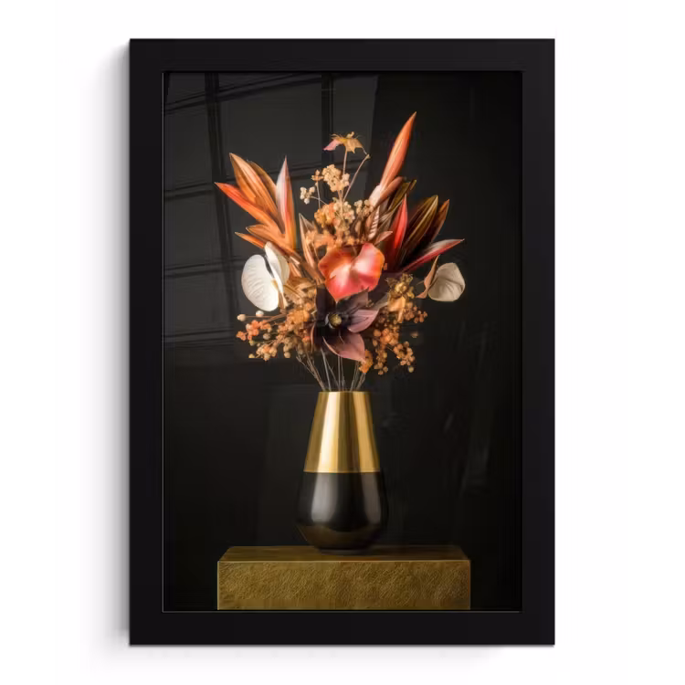 Poster met lijst - Exotisch - Boeket - Vaas - Goud — 1