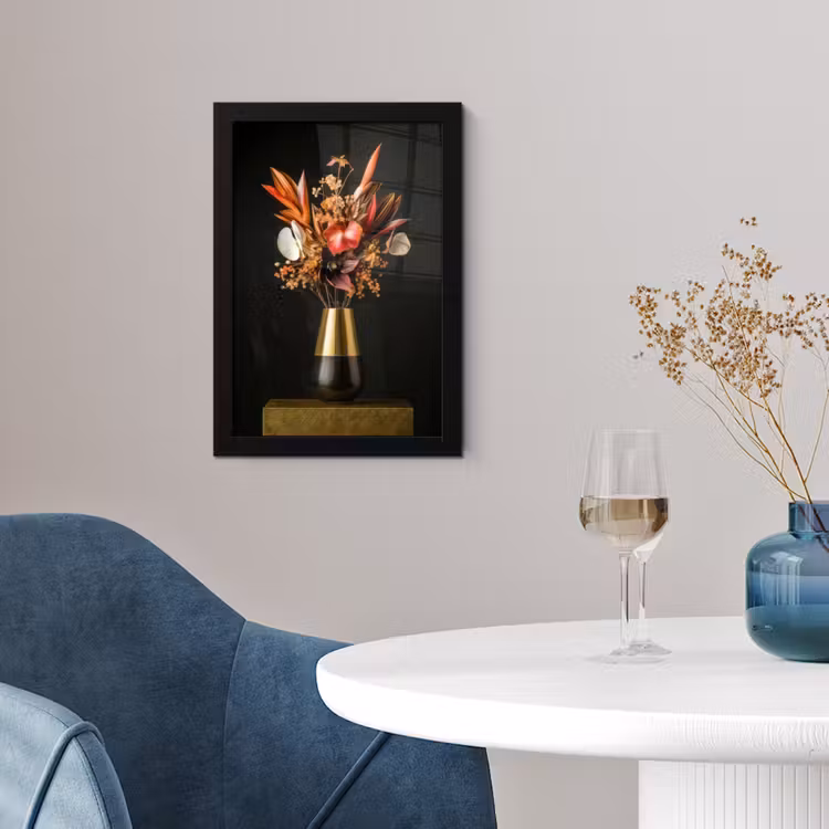 Poster met lijst - Exotisch - Boeket - Vaas - Goud — 2