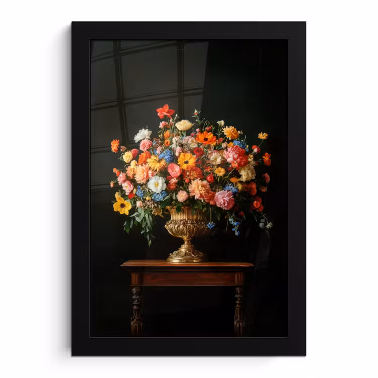 Poster met lijst - Goud - Bloemen - Kleuren - Vaas — 1