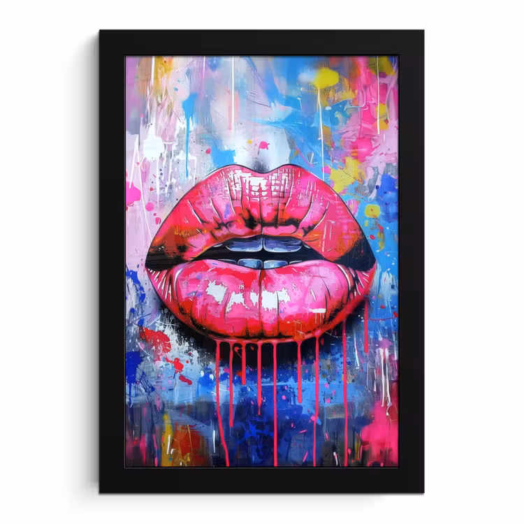 Poster met lijst - Graffiti - Lippen - Felroze - Geschilderd — 1