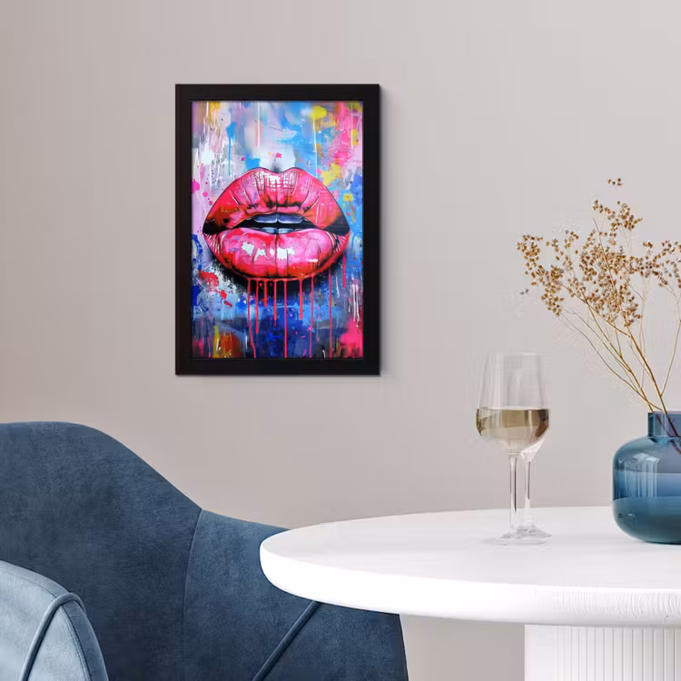 Poster met lijst - Graffiti - Lippen - Felroze - Geschilderd — 2