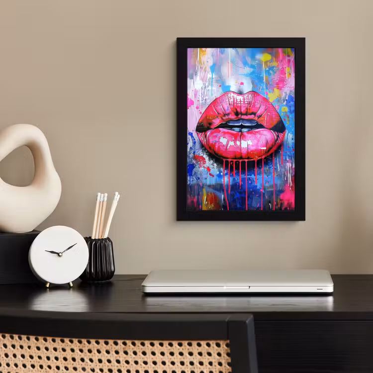 Poster met lijst - Graffiti - Lippen - Felroze - Geschilderd — 3