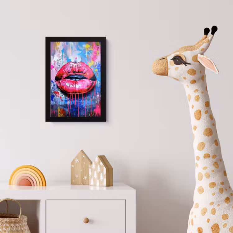 Poster met lijst - Graffiti - Lippen - Felroze - Geschilderd — 5
