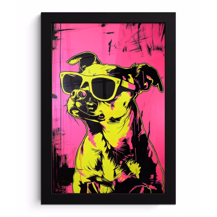 Poster met lijst - Hond - Zonnebril - Roze - Art — 1