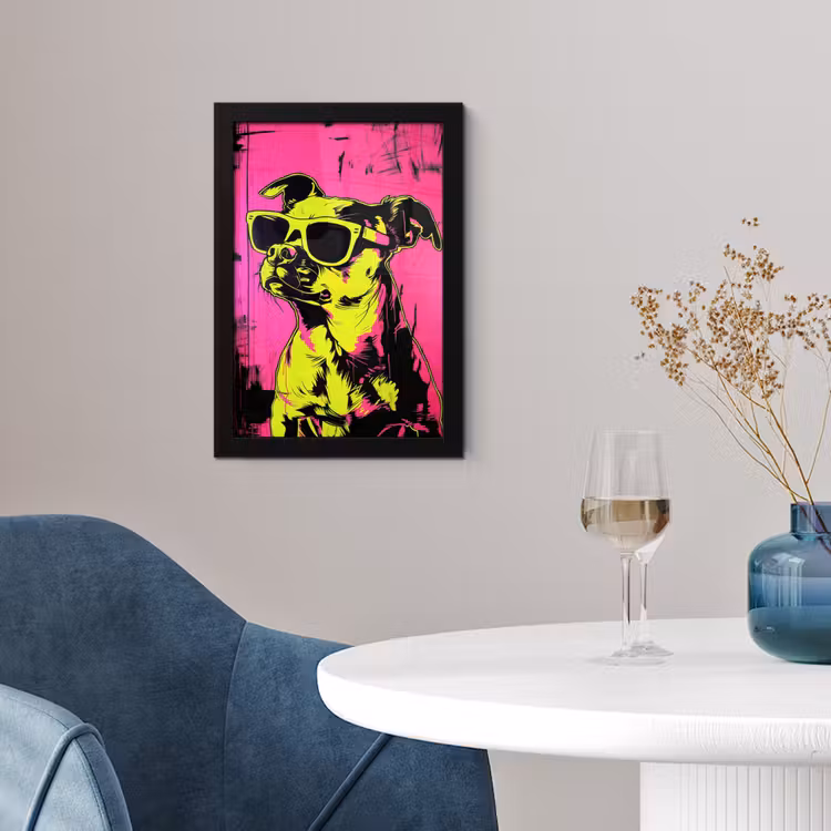 Poster met lijst - Hond - Zonnebril - Roze - Art — 2