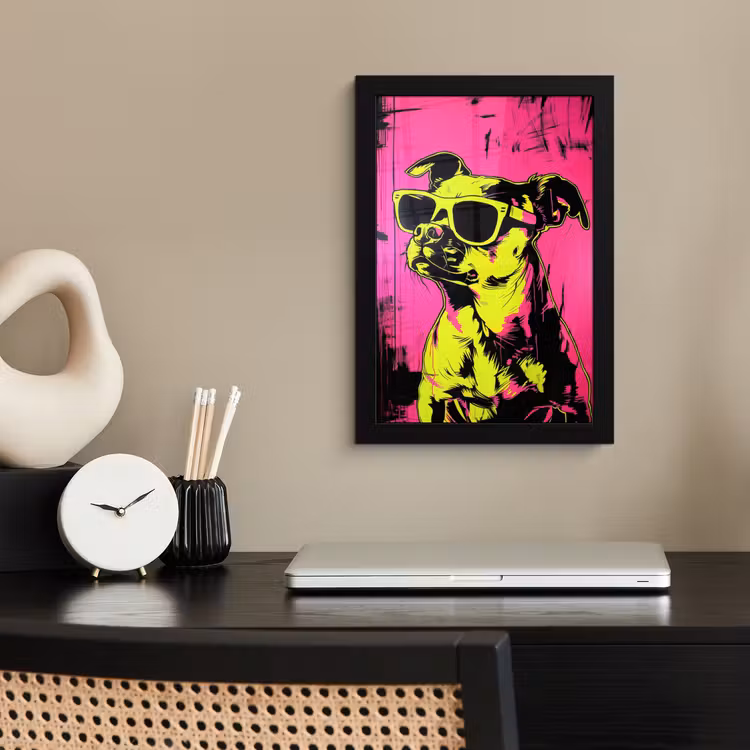 Poster met lijst - Hond - Zonnebril - Roze - Art — 3