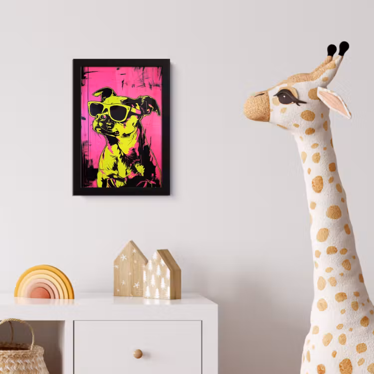 Poster met lijst - Hond - Zonnebril - Roze - Art — 5