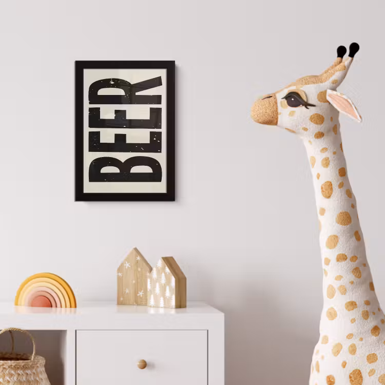Poster met lijst - Beer - Vintage - Zwart - Beige — 5