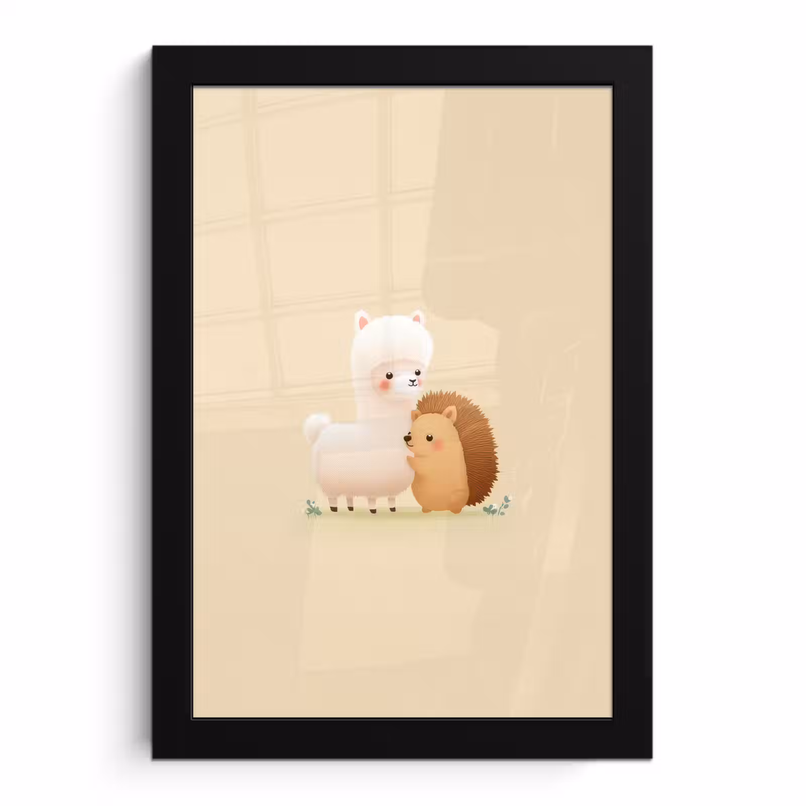 Poster met lijst - Alpaca - Egel - Bruin - Knuffelen — 1