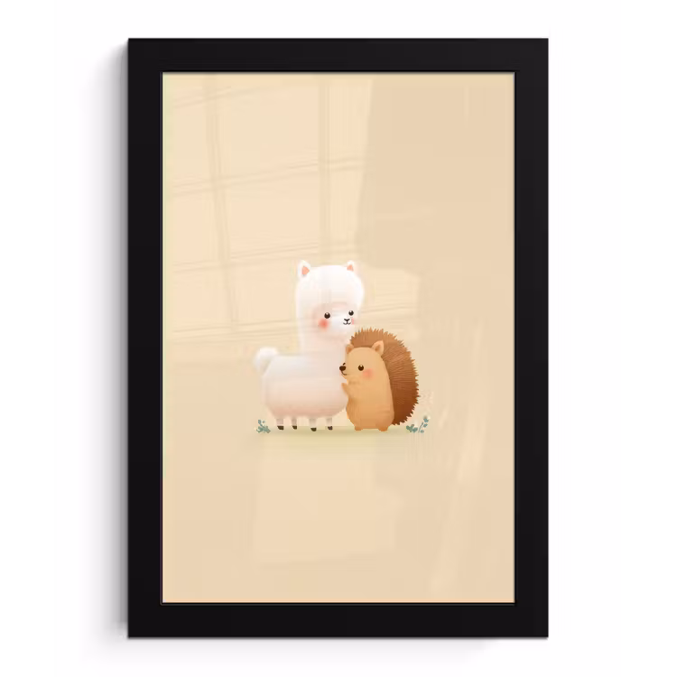 Poster met lijst - Alpaca - Egel - Bruin - Knuffelen — 1