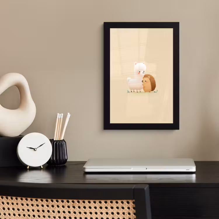 Poster met lijst - Alpaca - Egel - Bruin - Knuffelen — 3