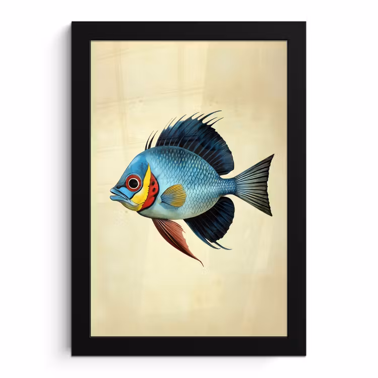 Poster met lijst - Blauw - Kieuwen - Vis - Illustratie — 1