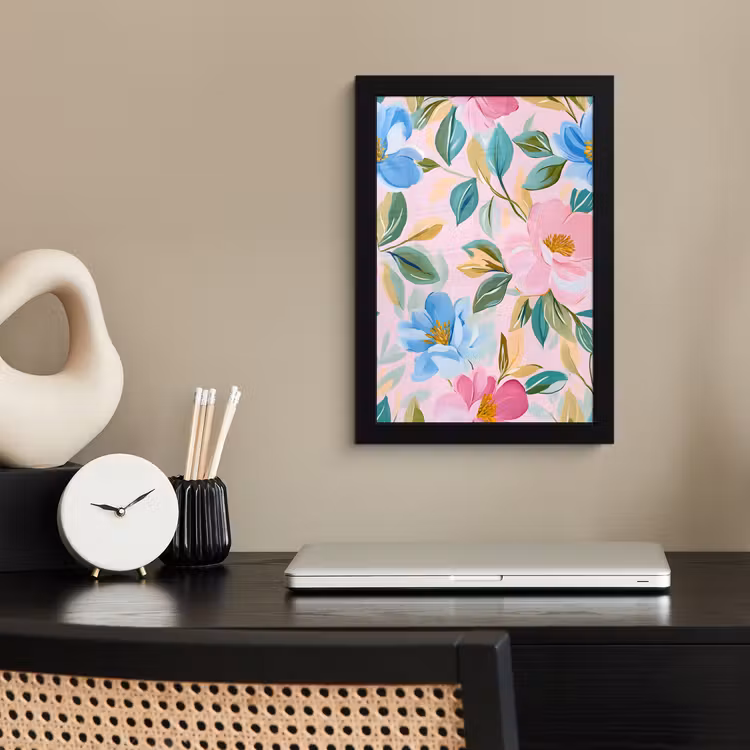 Poster met lijst - Blauw - Roze - Bloemen — 3