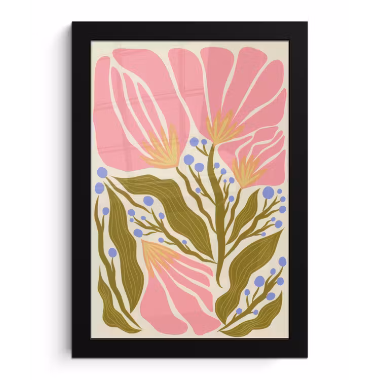 Poster met lijst - Bloemen - Bladeren - Abstract - Roze — 1