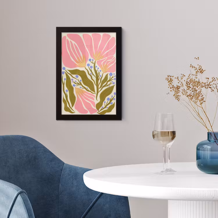 Poster met lijst - Bloemen - Bladeren - Abstract - Roze — 2