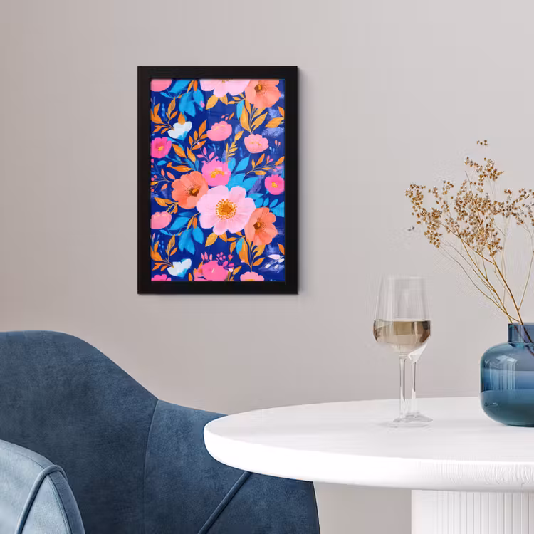 Poster met lijst - Bloemen - Blauw - Roze — 2