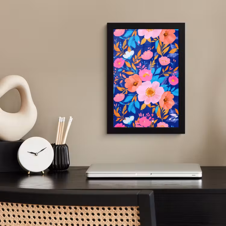 Poster met lijst - Bloemen - Blauw - Roze — 3