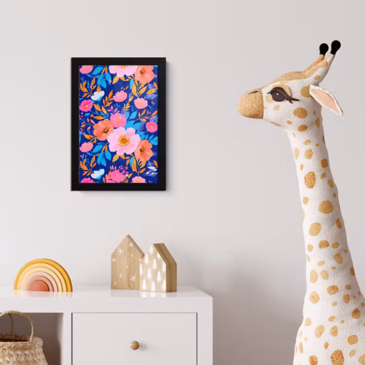 Poster met lijst - Bloemen - Blauw - Roze — 5
