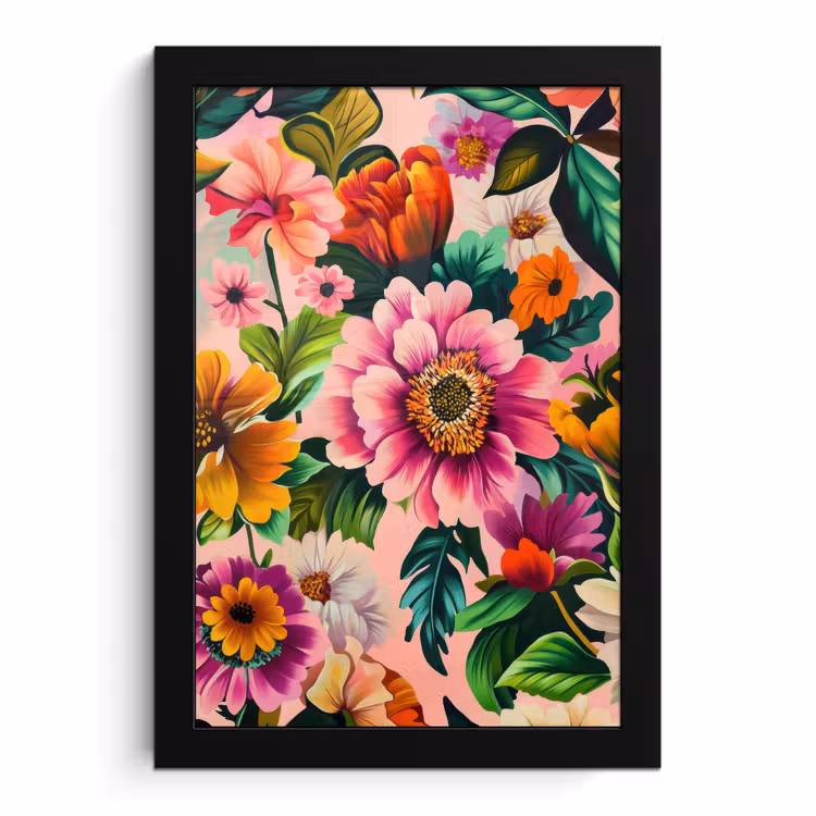 Poster met lijst - Bloemen - Kleurrijk - Roze — 1