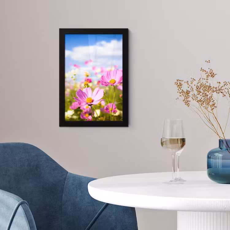 Poster met lijst - Bloemen - Wei - Paars - Gras - Wit - Wolken - Blauw — 2