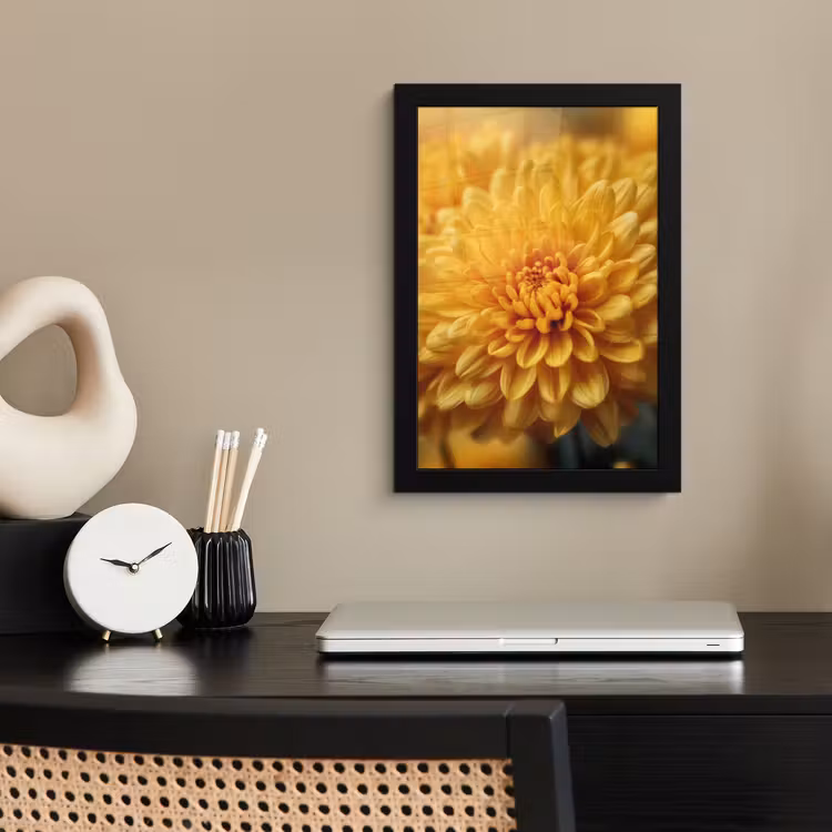 Poster met lijst - Geel - Chrysant - Zachtheid — 3